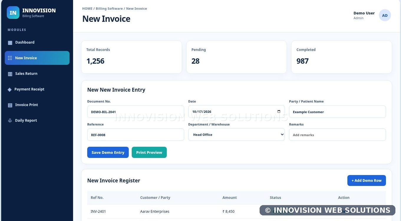 Billing Software dashboard