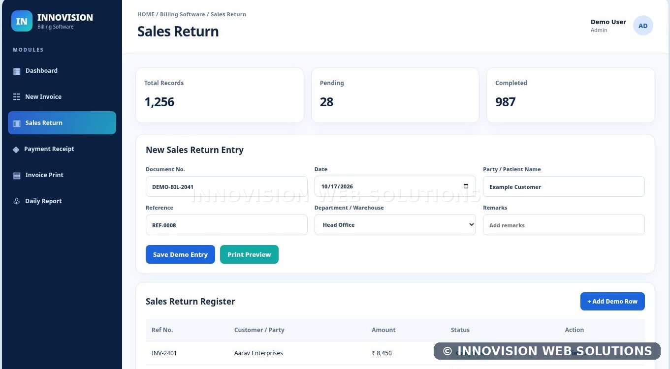 Billing Software dashboard