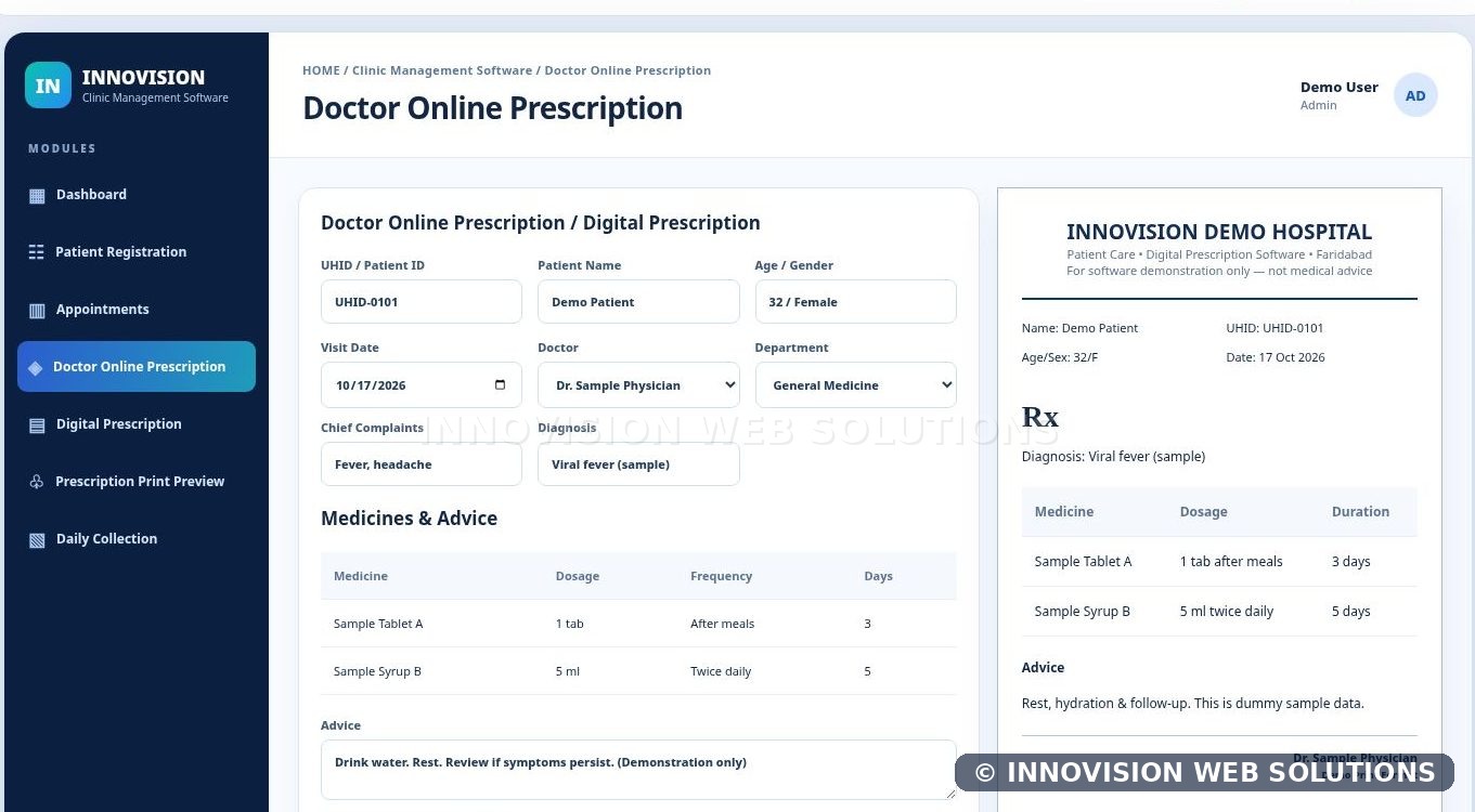 Clinic Management Software dashboard