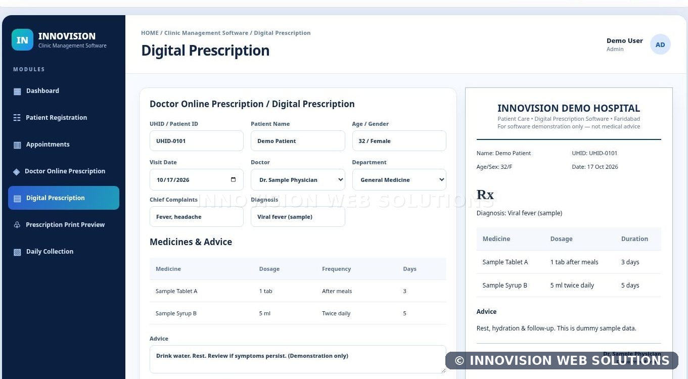 Clinic Management Software dashboard