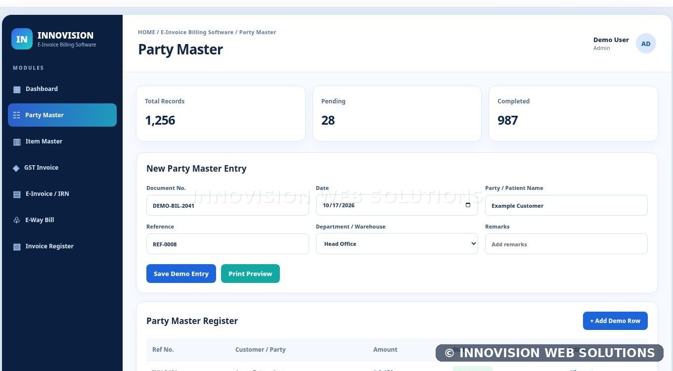 E-Invoice Billing Software dashboard