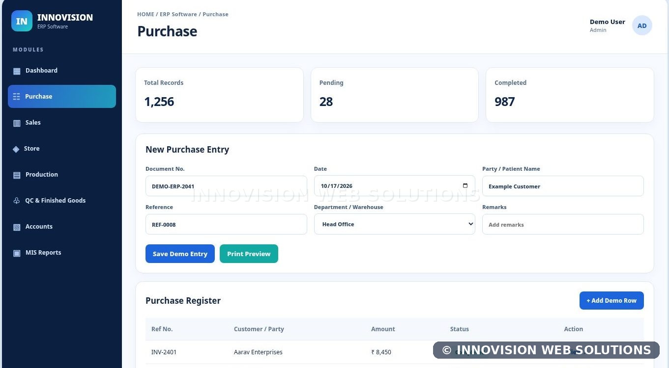 ERP Software dashboard