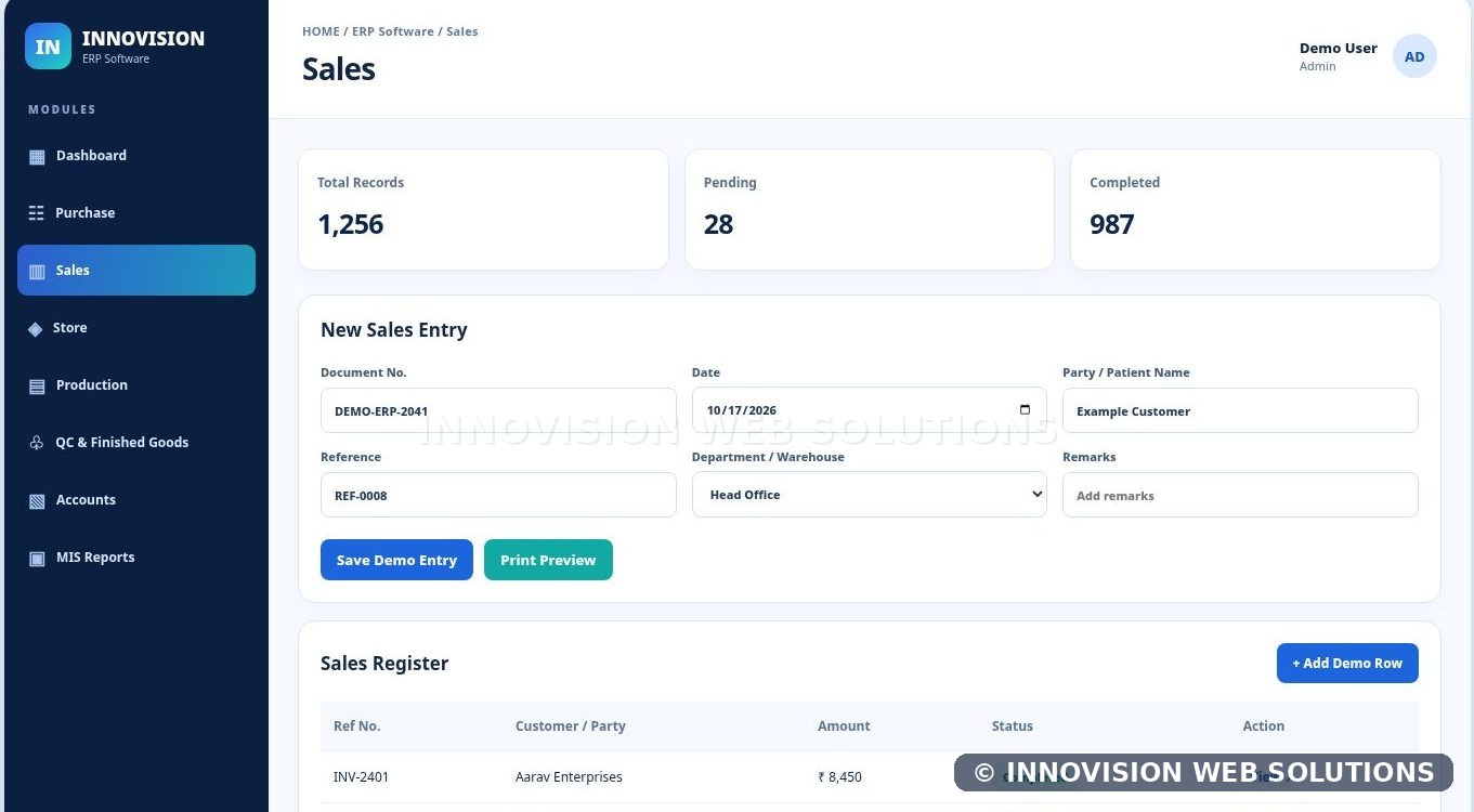 ERP Software dashboard