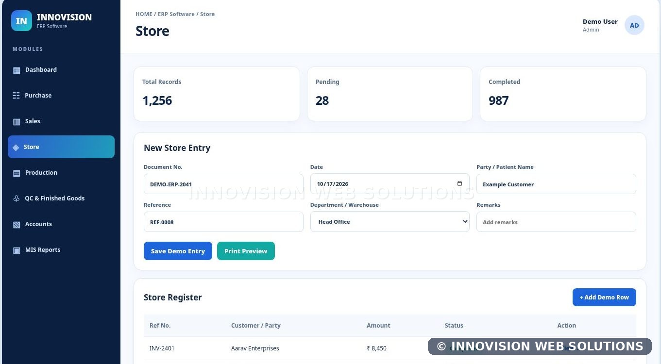 ERP Software dashboard