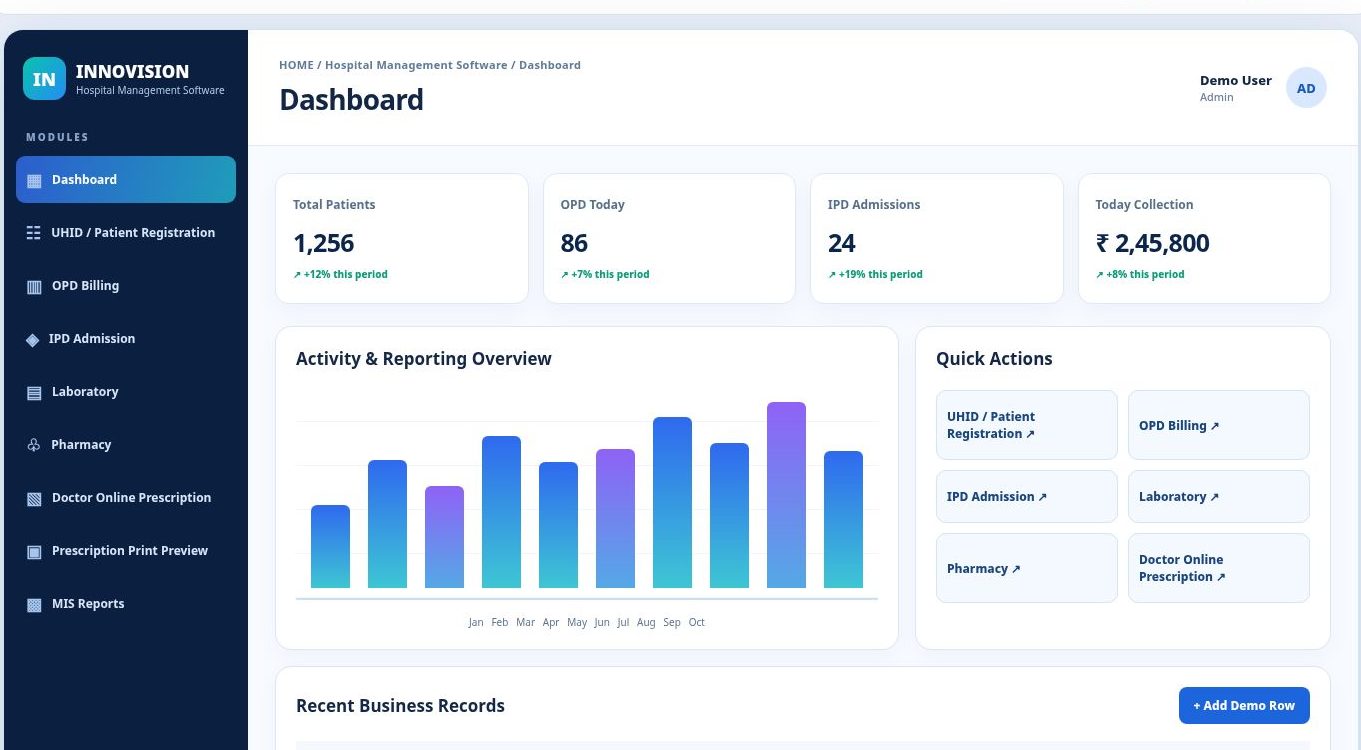 Hospital Management Software dashboard preview