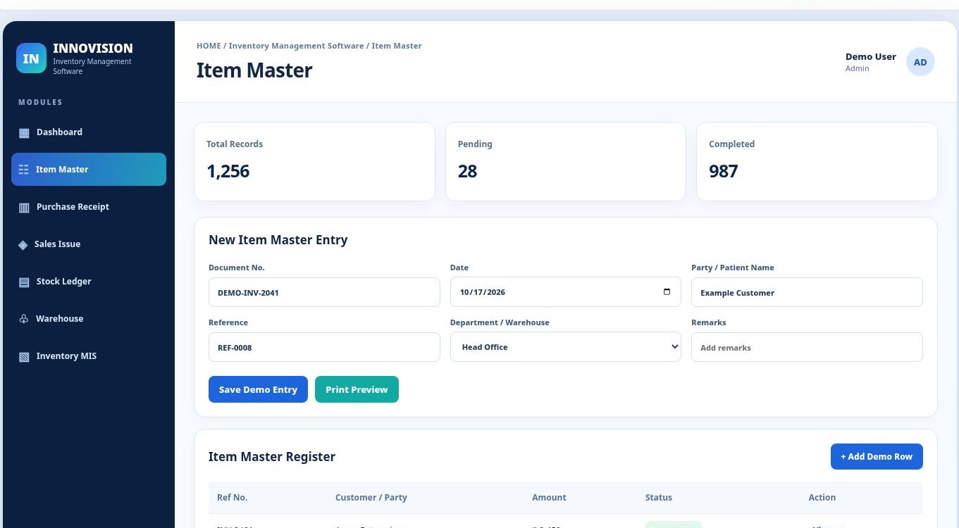 Inventory Management Software dashboard