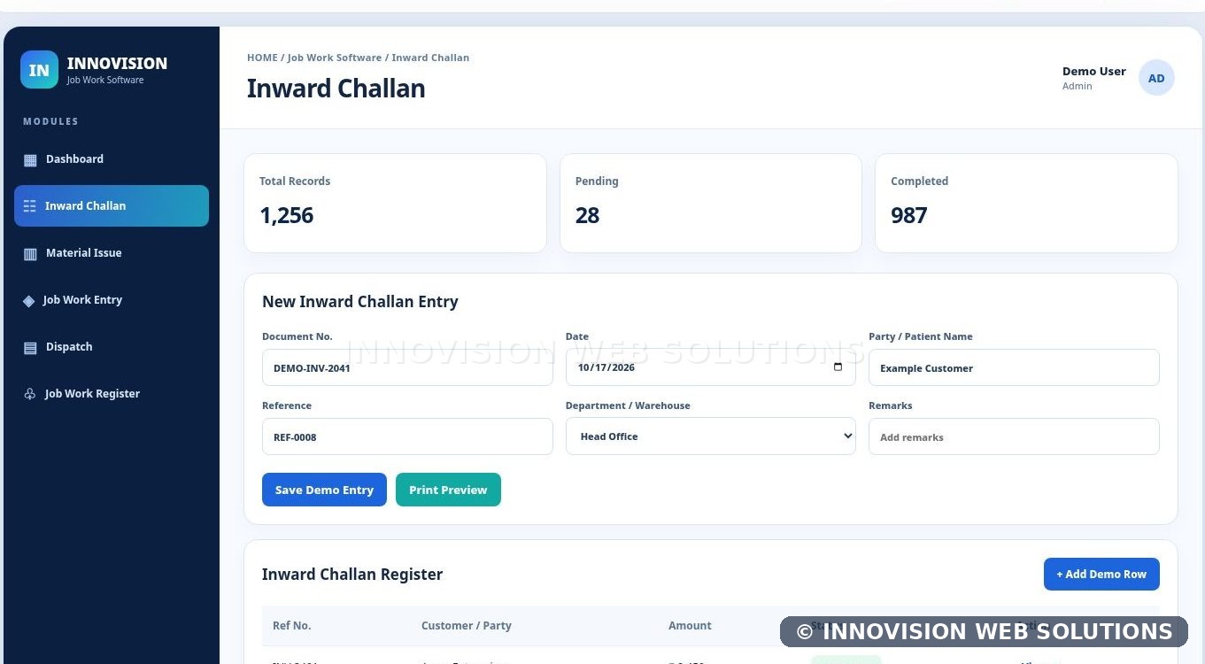 Job Work Software dashboard
