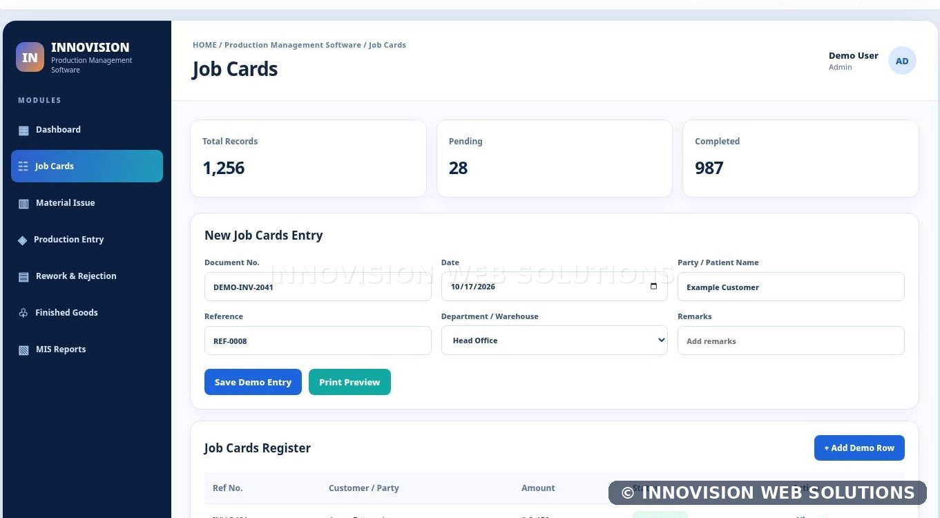 Production Management Software dashboard