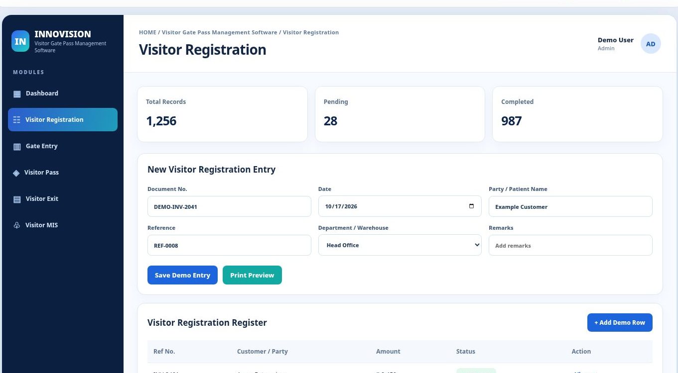 Visitor Management Software dashboard