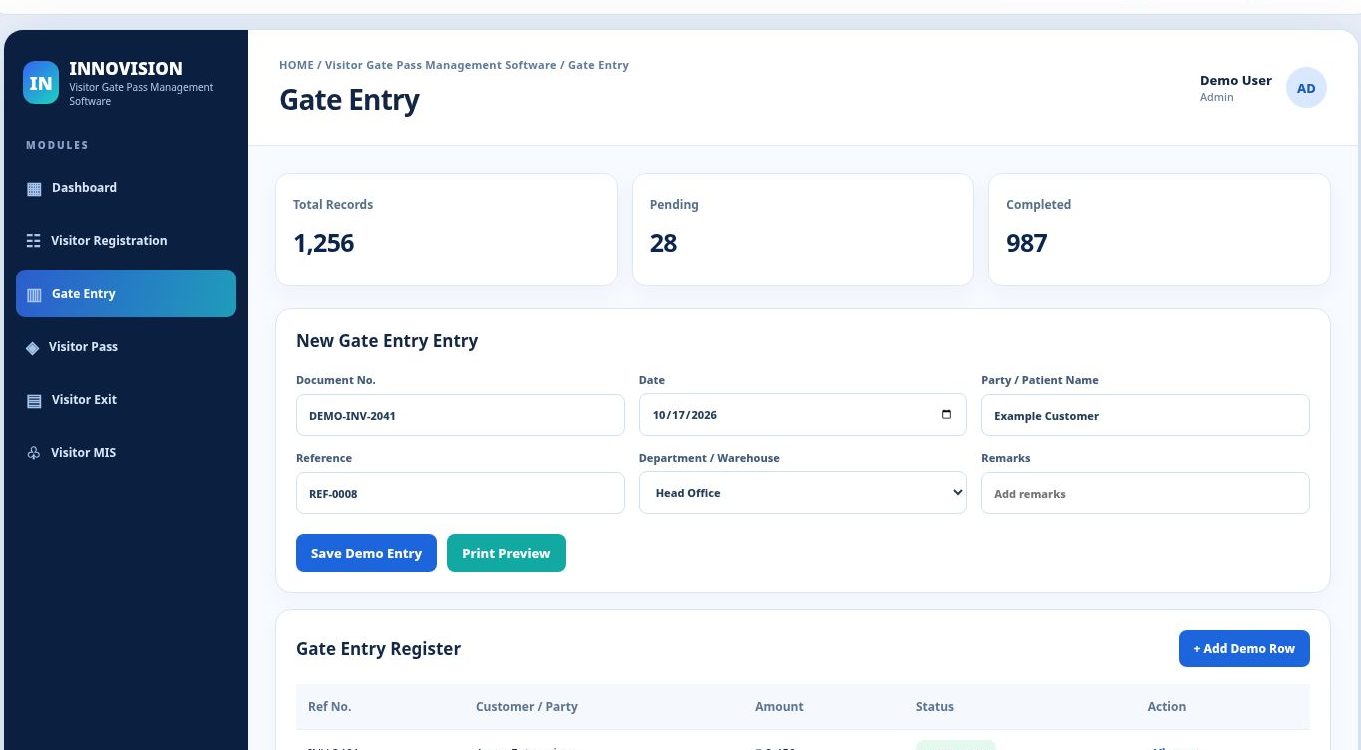 Visitor Management Software dashboard