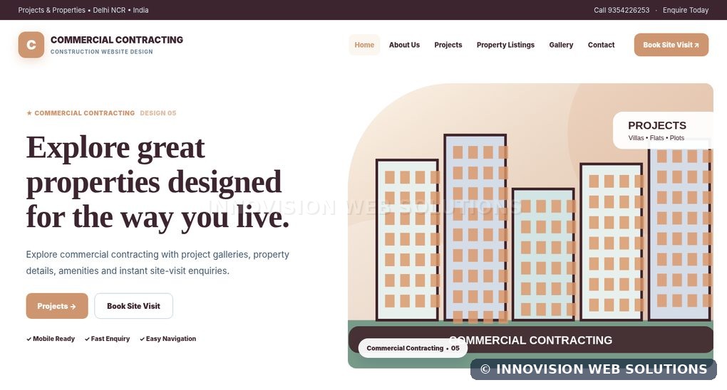 Commercial Contracting responsive homepage design 05 for Construction Website Design