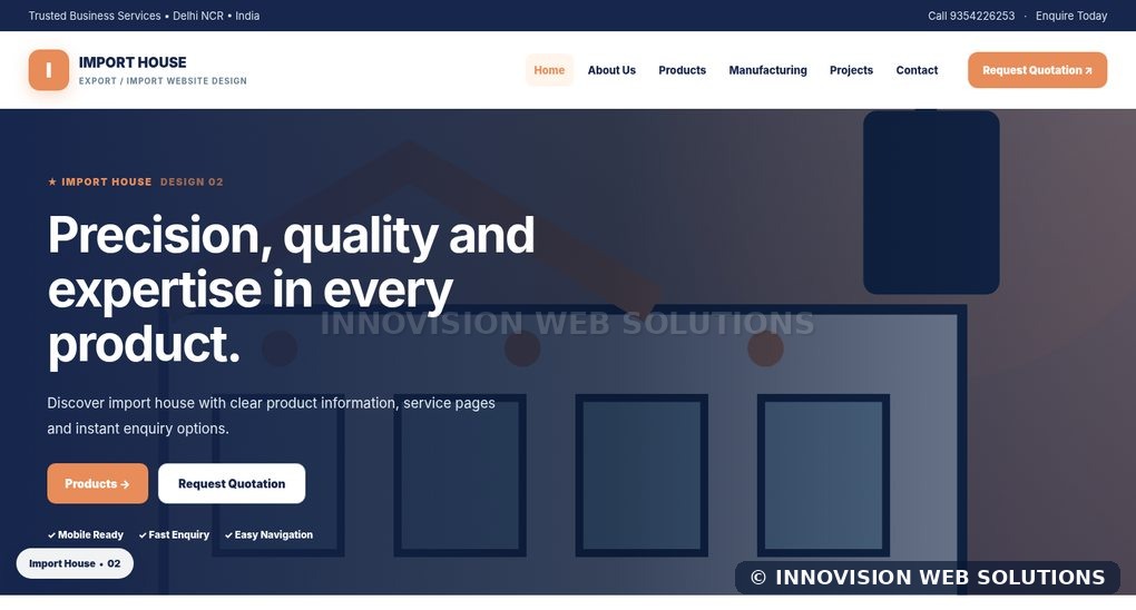 Import House responsive homepage design 02 for Export / Import Website Design