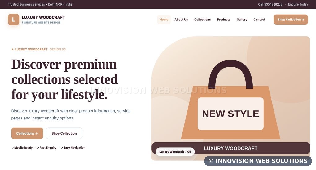 Luxury Woodcraft responsive homepage design 05 for Furniture Website Design