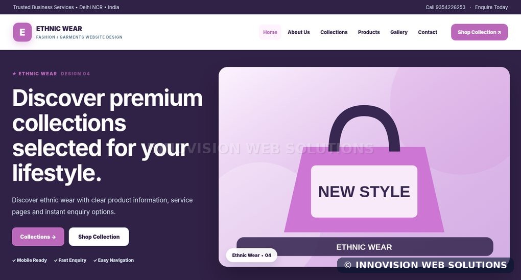 Ethnic Wear responsive homepage design 04 for Fashion / Garments Website Design