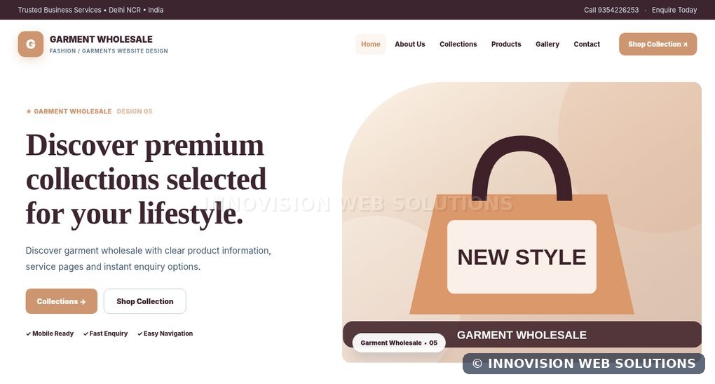 Garment Wholesale responsive homepage design 05 for Fashion / Garments Website Design
