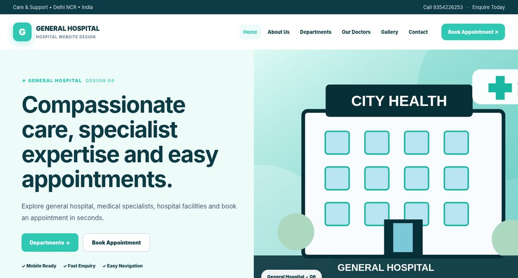 Preview screenshot of Hospital Website Design design 06, click to open interactive pages