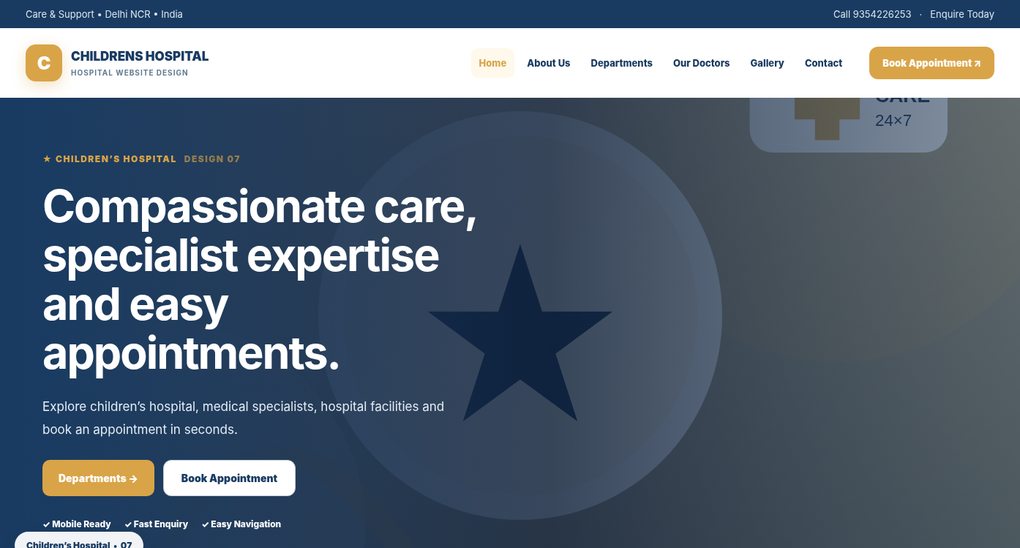 Preview screenshot of Hospital Website Design design 07, click to open interactive pages
