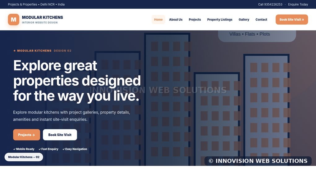 Modular Kitchens responsive homepage design 02 for Interior Website Design