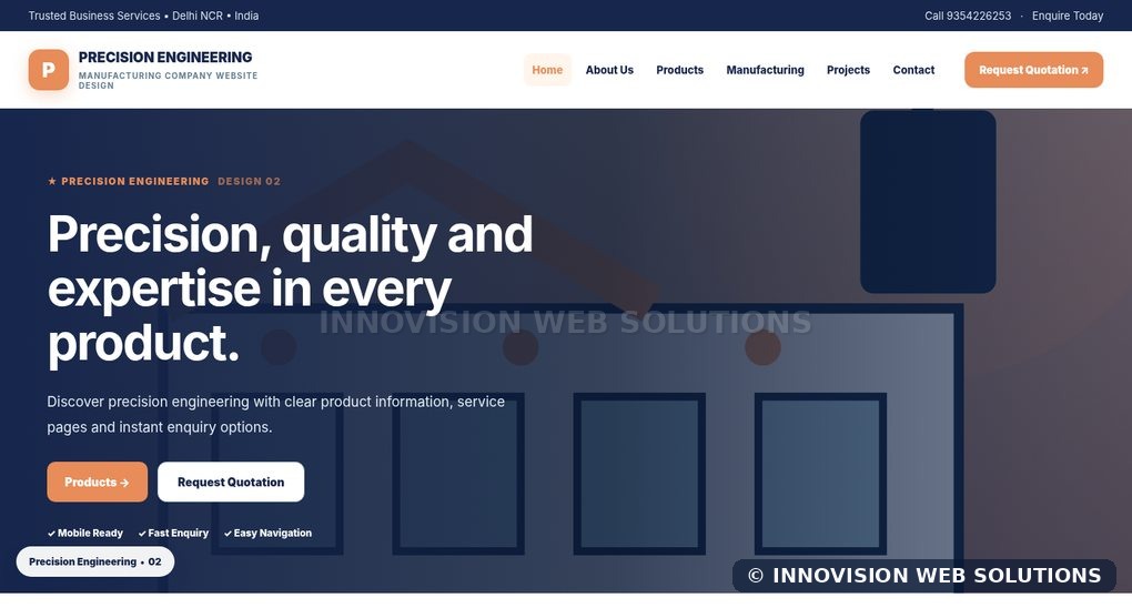 Precision Engineering responsive homepage design 02 for Manufacturing Company Website Design
