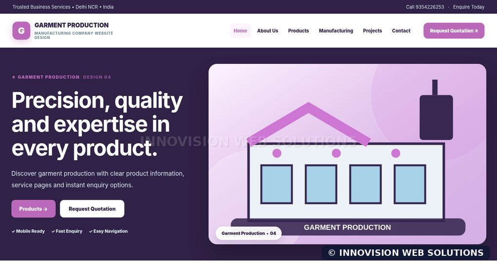 Garment Production responsive homepage design 04 for Manufacturing Company Website Design