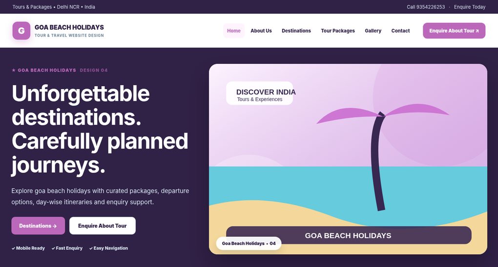 Preview screenshot of Tour & Travel Website Design design 04, click to open interactive pages