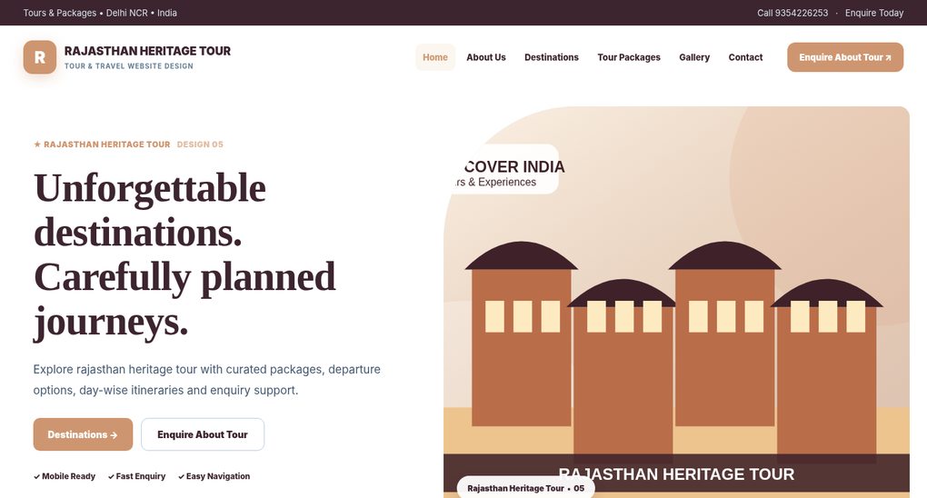 Preview screenshot of Tour & Travel Website Design design 05, click to open interactive pages
