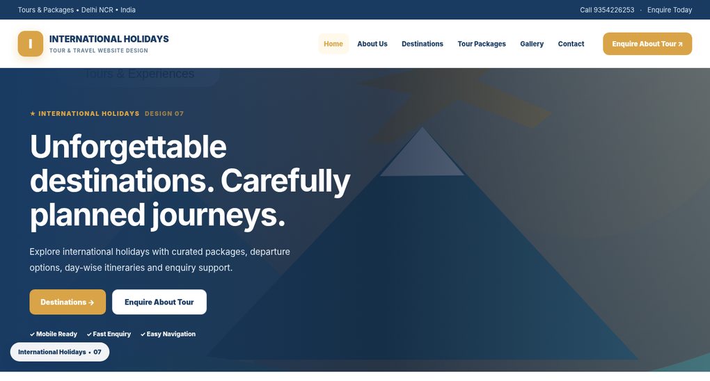 Preview screenshot of Tour & Travel Website Design design 07, click to open interactive pages
