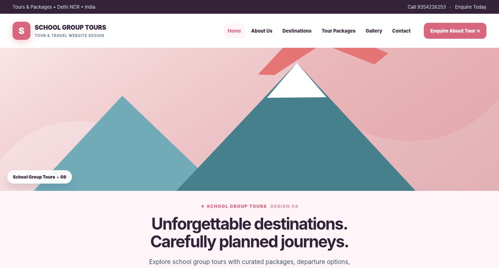 Preview screenshot of Tour & Travel Website Design design 08, click to open interactive pages