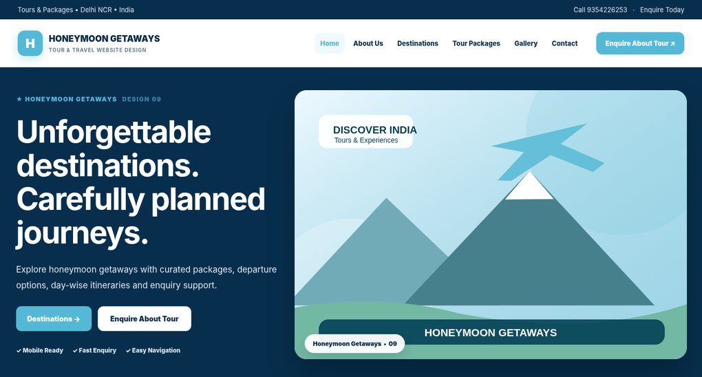 Preview screenshot of Tour & Travel Website Design design 09, click to open interactive pages