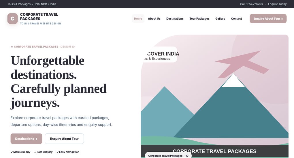 Preview screenshot of Tour & Travel Website Design design 10, click to open interactive pages
